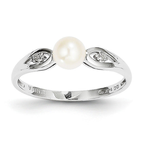 14k White Gold Genuine FW Cultured Pearl Diamond Ring XBS305 - shirin-diamonds