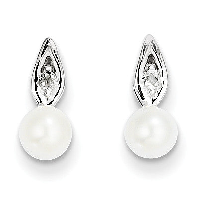 14k White Gold Genuine FW Cultured Pearl Diamond Earring XBS310 - shirin-diamonds
