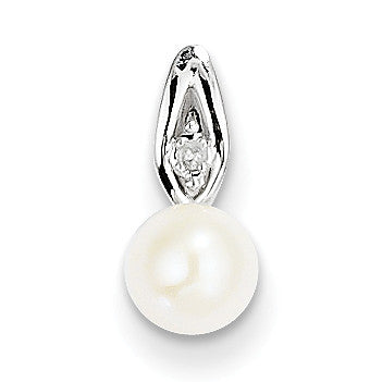 14k White Gold Genuine FW Cultured Pearl Diamond Pendant XBS315 - shirin-diamonds