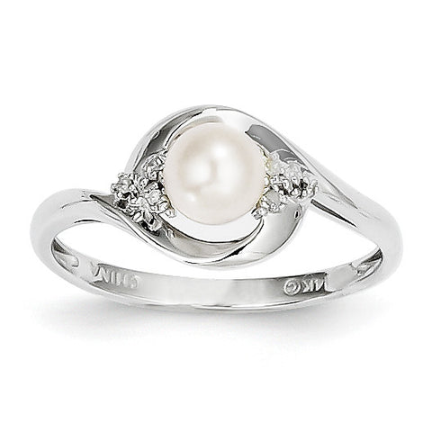 14k White Gold Genuine FW Cultured Pearl Diamond Ring XBS377 - shirin-diamonds
