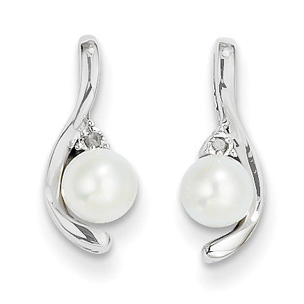 14k White Gold Genuine FW Cultured Pearl Diamond Earring XBS382 - shirin-diamonds