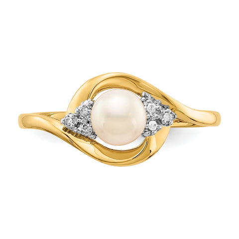 14K Diamond & FW Cultured Pearl Ring XBS413
