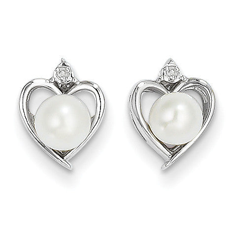 14k White Gold Genuine FW Cultured Pearl Diamond Earring XBS454 - shirin-diamonds
