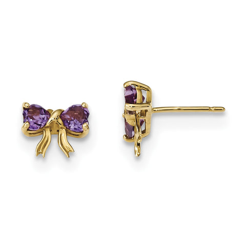 14k Gold Polished Amethyst Bow Post Earrings XBS515 - shirin-diamonds
