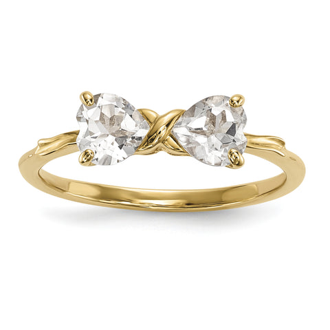 14k Gold Polished White Topaz Bow Ring XBS519 - shirin-diamonds
