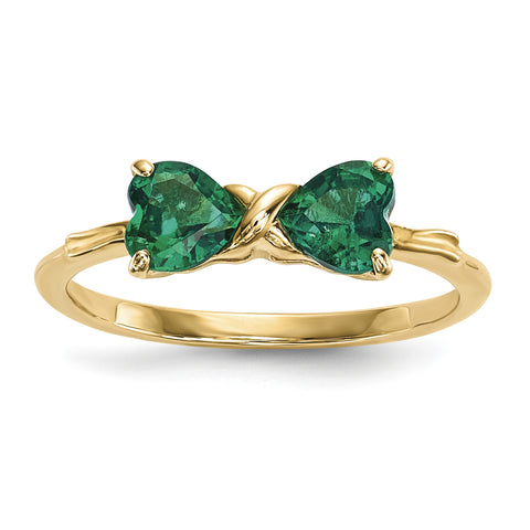14k Gold Polished Created Emerald Bow Ring XBS520 - shirin-diamonds