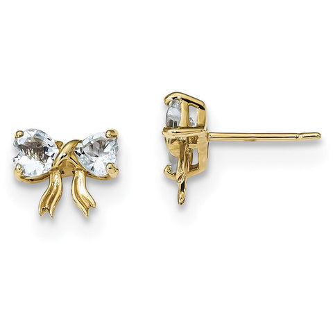 14k Gold Polished Aquamarine Bow Post Earrings XBS523 - shirin-diamonds
