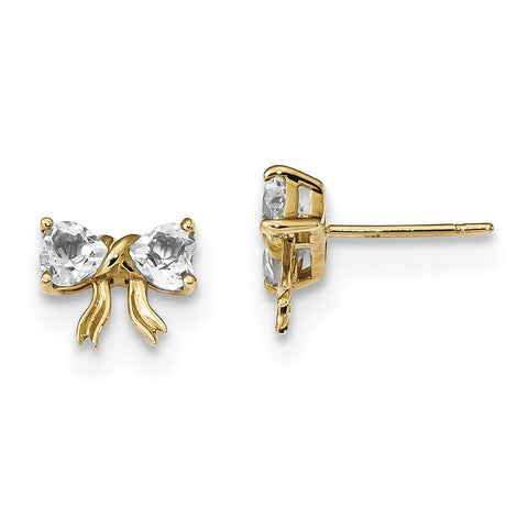 14k Gold Polished White Topaz Bow Post Earrings XBS524 - shirin-diamonds