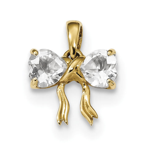 14k Gold Polished White Topaz Bow Pendant XBS529 - shirin-diamonds