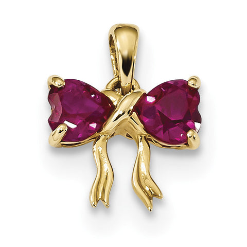 14k Gold Polished Created Ruby Bow Pendant XBS532 - shirin-diamonds