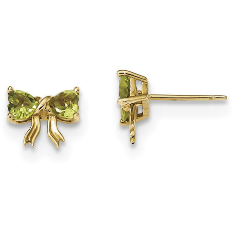 14k Gold Polished Peridot Bow Post Earrings XBS538 - shirin-diamonds