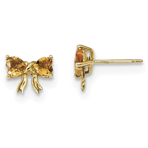 14k Gold Polished Citrine Bow Post Earrings XBS541 - shirin-diamonds