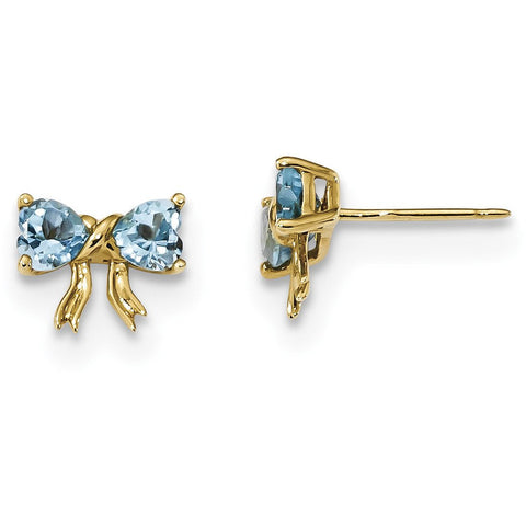 14k Gold Polished Light Swiss Blue Topaz Bow Post Earrings XBS542 - shirin-diamonds