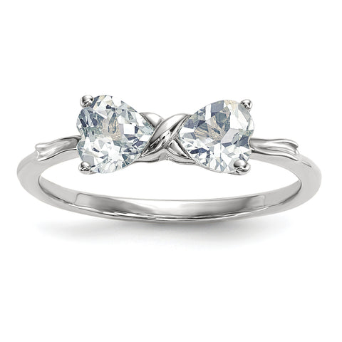 14k White Gold Polished Aquamarine Bow Ring XBS554 - shirin-diamonds