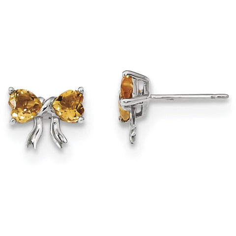 14k White Gold Polished Citrine Bow Post Earrings XBS577 - shirin-diamonds