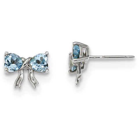14k White Gold Polished Light Swiss Blue Topaz Bow Post Earrings XBS578 - shirin-diamonds