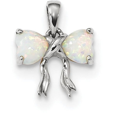 14k White Polished Created Opal Bow Pendant XBS581 - shirin-diamonds