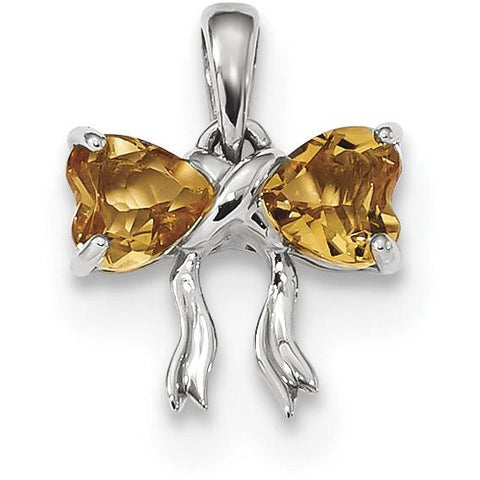 14k White Gold Polished Citrine Bow Pendant XBS582 - shirin-diamonds