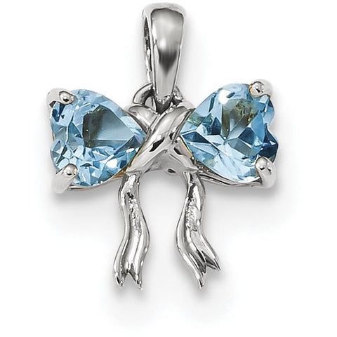 14k White Gold Polished Light Swiss Blue Topaz Bow Pendant XBS583 - shirin-diamonds