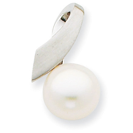 14K White Gold Satin (8-9mm) Button FW Cultured Pearl Pendant XCH665 - shirin-diamonds