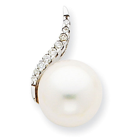 14K White Gold Diamond and (9-10mm) Button FW Cultured Pearl Pendant XCH667 - shirin-diamonds