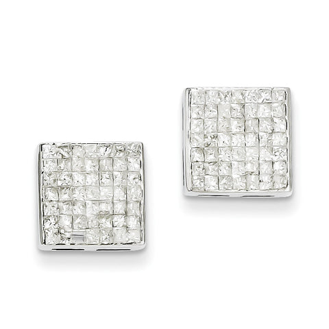 14k White Gold Princess AA Diamond Screwback Earrings XE1543AA - shirin-diamonds