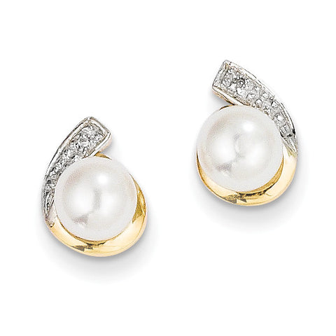 14K Yellow Gold 5-6mm FW Cultured Pearl & Diamond Earrings XE1786P/A - shirin-diamonds