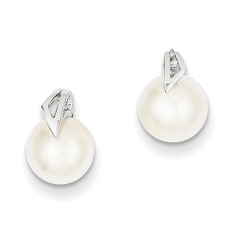 14K White Gold (7-8mm) Button FW Cultured Pearl Post Earrings XE1787P - shirin-diamonds