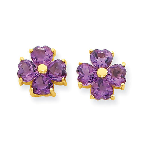 14k Heart-shaped Amethyst Flower Post Earrings XE1936AM - shirin-diamonds