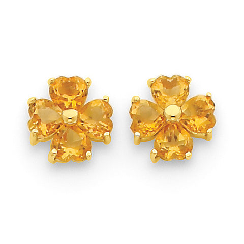 14k Heart-shaped Citrine Flower Post Earrings XE1938CI - shirin-diamonds