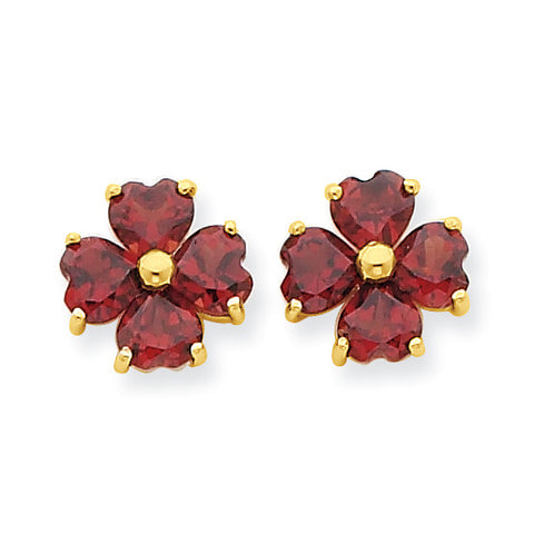 14k Heart-shaped Garnet Flower Post Earrings XE1939GA - shirin-diamonds