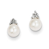 14k Diamond and 5-6mm Round FW Cultured Pearl Post Earrings XE2492AA - shirin-diamonds