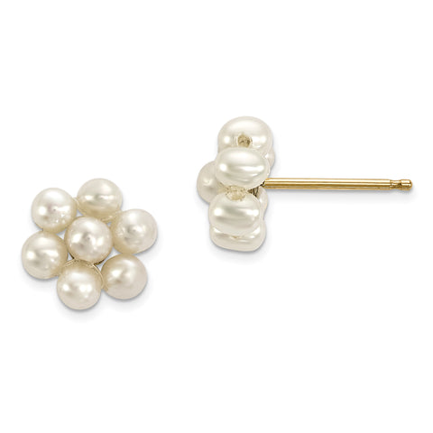 14k Small Egg White FW Cultured Pearl Flower Earrings XF299E - shirin-diamonds