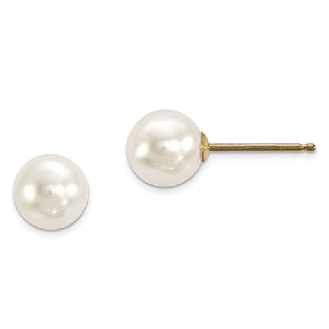 14k 6-7mm Round White Saltwater Akoya Cultured Pearl Stud Earrings XF300E - shirin-diamonds