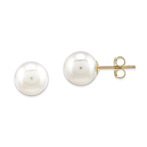 14k 7-8mm Round White Saltwater Akoya Cultured Pearl Stud Earrings XF301E - shirin-diamonds