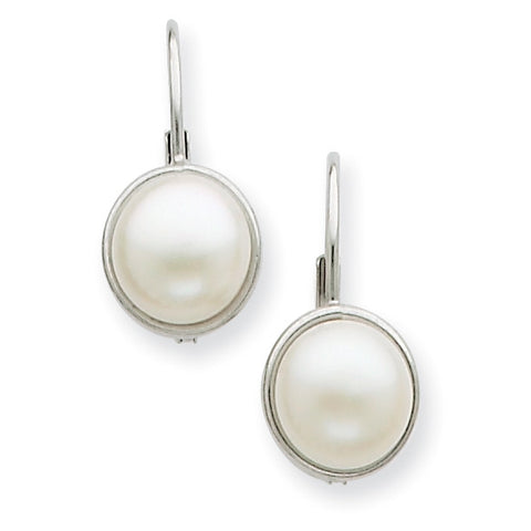 14K White Gold 6-7mm FW Cultured Button Pearl Leverback Earrings XF325E - shirin-diamonds