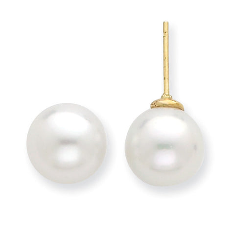 14k 9-10mm White Saltwater Cultured South Sea Pearl Post Earrings XF332E - shirin-diamonds