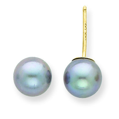 14k 6-7mm Round Grey Saltwater Akoya Cultured Pearl Stud Earrings XF352E - shirin-diamonds