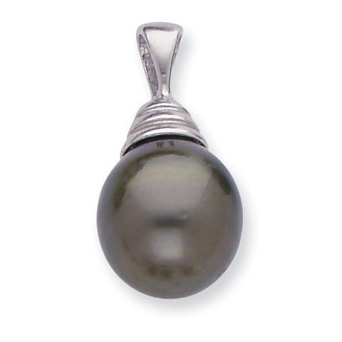 14k White Gold 10-11mm Saltwater Cultured Tahitian Pearl Drop Pendant XF425 - shirin-diamonds