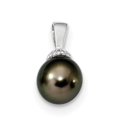 14k White Gold 9-10mm Black Tahitian Cultured Pearl Pendant - shirin-diamonds