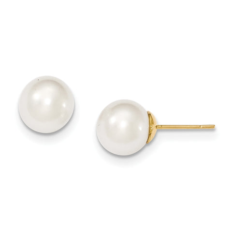 14k Gold 10-11mm Round White South Sea Cultured Pearl Post Earrings XF469E - shirin-diamonds