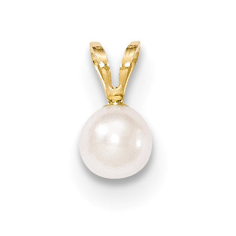 14k Gold 5-6mm Round White Saltwater Akoya Cultured Pearl Pendant - shirin-diamonds