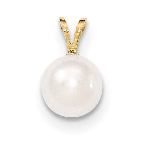 14k Gold 8-9mm Round White Saltwater Akoya Cultured Pearl Pendant - shirin-diamonds
