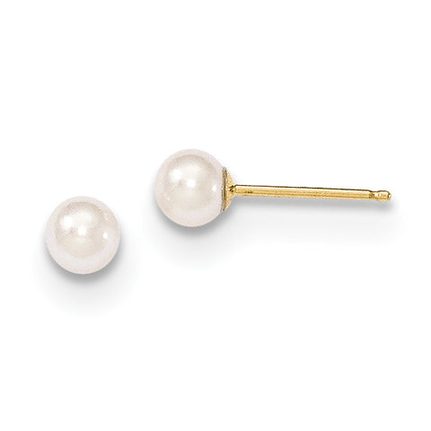 14k Gold 4-5mm Round White Saltwater Akoya Cultured Pearl Post Earrings XF491E - shirin-diamonds