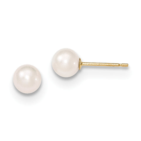 14k Gold 5-6mm Round White Saltwater Akoya Cultured Pearl Post Earrings XF492E - shirin-diamonds