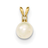 14k Gold 6-7mm Round White FW Cultured Pearl Diamond Pendant - shirin-diamonds