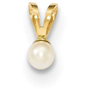 14k Gold 3-4mm Round White FW Cultured Pearl Pendant - shirin-diamonds