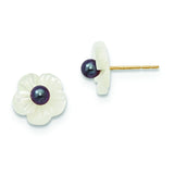14k 3-4mm Black FW Cultured Pearl w/10 mm MOP Flower Post Stud Earrings XF592EB - shirin-diamonds