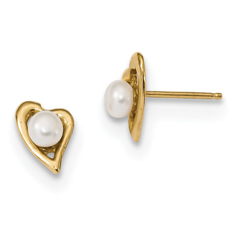 14k 3-4mm White Button Freshwater Cultured Pearl Post Earrings XF601E - shirin-diamonds