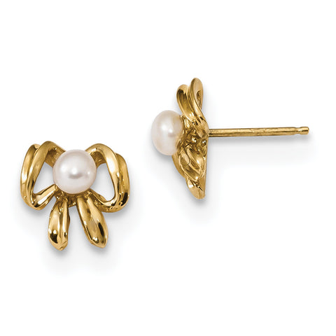 14k 3-4mm White Button Freshwater Cultured Pearl Post Earrings XF604E - shirin-diamonds